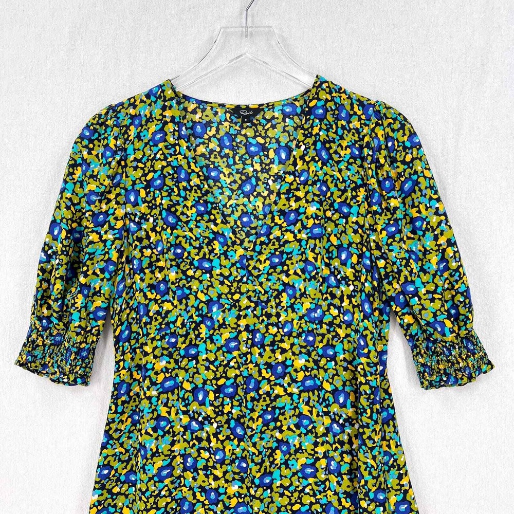 RAILS Roma Abstract Garden Dress Women Small Blue Floral Mini V-Neck Puff Sleeve - Picture 5 of 16